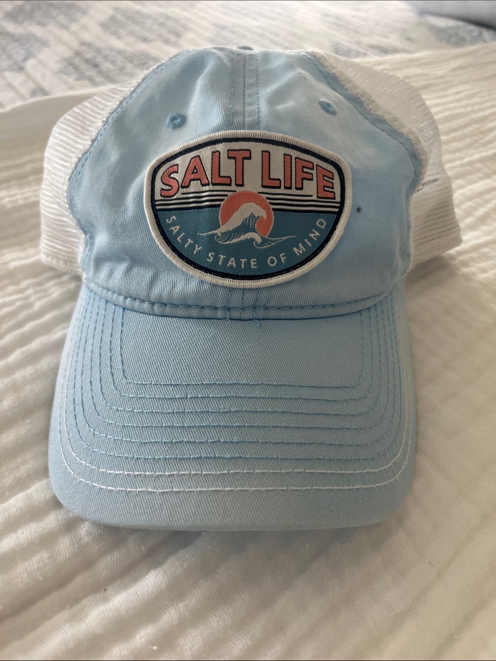 Salt Life Light Blue and White Trucker Hat with Patch